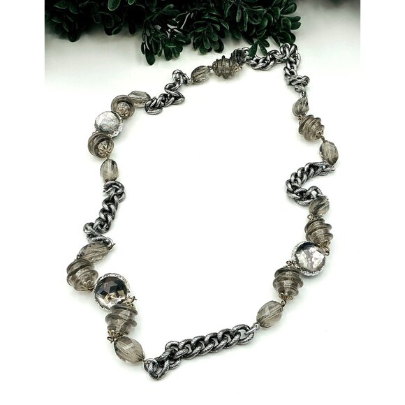 "Elegant Silver Chain Necklace With Smoky Quartz resin Beads" - Picture 4 of 6